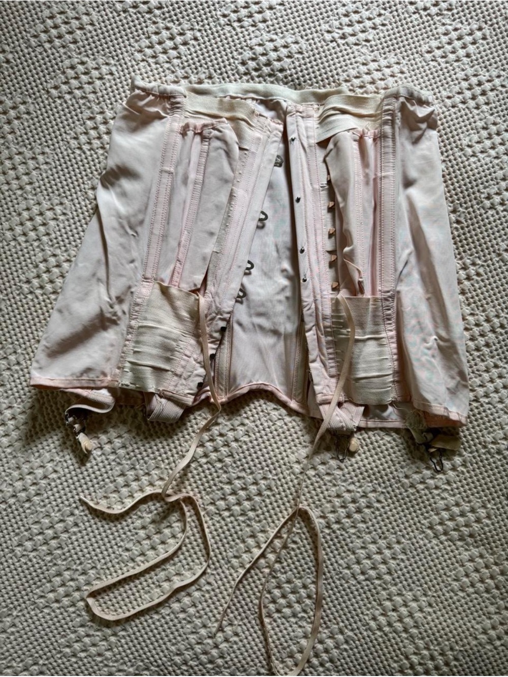 Vintage Girdle Baby Pink Garters Suspenders Lace Up Busk
